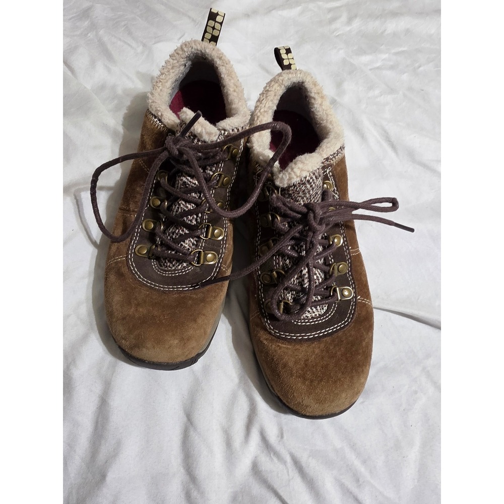Merrell Womens Brown Suede Faux Shearling Lined Hiking Shoes‎ Tweed Accents